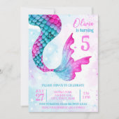 水彩人魚テールガールズバースデーパーティー 招待状 (正面)