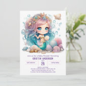 水彩人魚ベビーシャワ疑問に思ーの招待状 招待状 (スタンド正面)