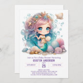 水彩人魚ベビーシャワ疑問に思ーの招待状 招待状 (正面/裏面)