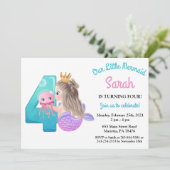 水彩人魚主題4歲生日派對邀請函 招待状 (スタンド正面)