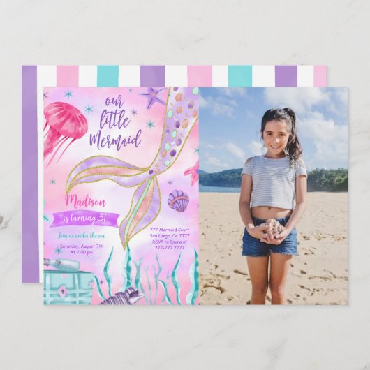 水彩人魚写真招待状 招待状 (正面/裏面)