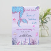 水彩人魚尾巴紫色生日邀請函 招待状 (スタンド正面)