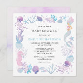 水彩人魚海底世界嬰兒洗禮派對 招待状 (正面/裏面)