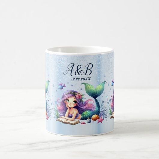 水彩人魚海洋生物 可愛い 美しい コーヒーマグカップ (中央)