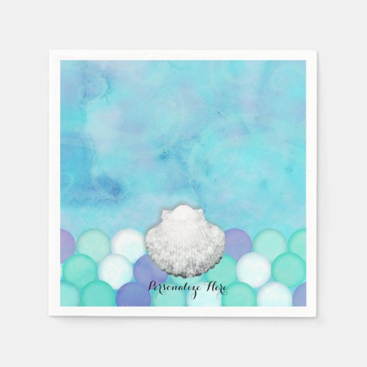 水彩人魚鱗片生日派對定制 スタンダードカクテルナプキン (正面)