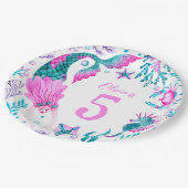 水彩人魚、シーシェル+海生物 ペーパープレート (アングル)