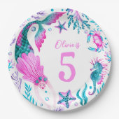 水彩人魚、シーシェル+海生物 ペーパープレート (正面)