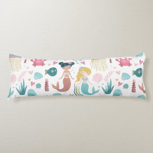 水彩人魚/女の子/部屋/デコ/枕 ボディピロー (正面)