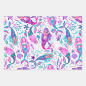 水彩人魚、珊瑚、人魚の尾 ラッピングペーパーシート (正面)