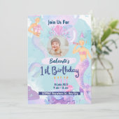 水彩人魚 1歲生日邀請函 招待状 (スタンド正面)