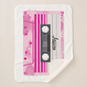 水彩付きパーソナライズされたピンクカセットテープ シェルパブランケット (正面)