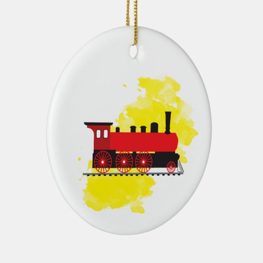 水彩付き蒸気列車の背景デザイン セラミックオーナメント (右)