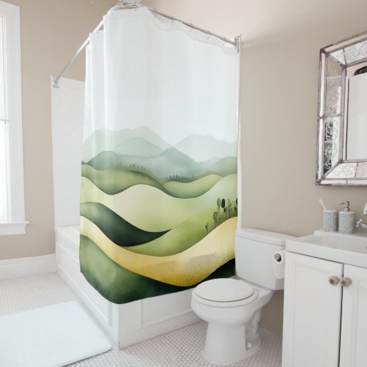 水彩伝統的横向日本のき シャワーカーテン (インサイチュ)