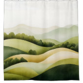 水彩伝統的横向日本のき シャワーカーテン (正面)