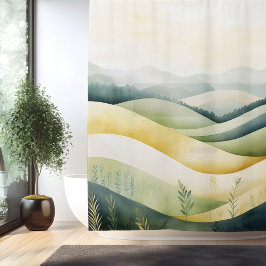 水彩伝統的横向日本のき シャワーカーテン