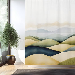 水彩伝統的横向日本のき シャワーカーテン