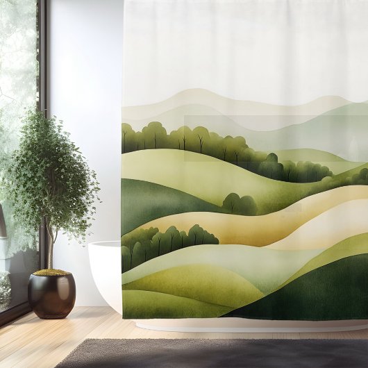 水彩伝統的横向日本のき シャワーカーテン