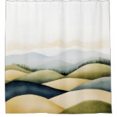 水彩伝統的横向日本のき シャワーカーテン (正面)