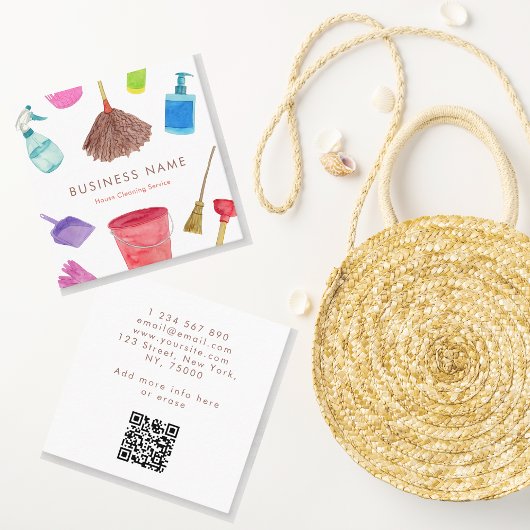 水彩住宅清掃用品QRコード スクエア名刺