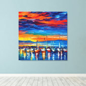 水彩係留帆船At Sunset キャンバスプリント (インサイチュ (ウッドフロア))