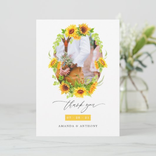 水彩保保ひまわり結婚の写真 サンキューカード (スタンド正面)