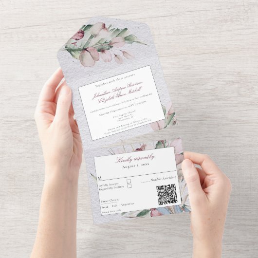 水彩保保フローラと植物学結婚の オールインワン招待状 (貼ってはがせる)