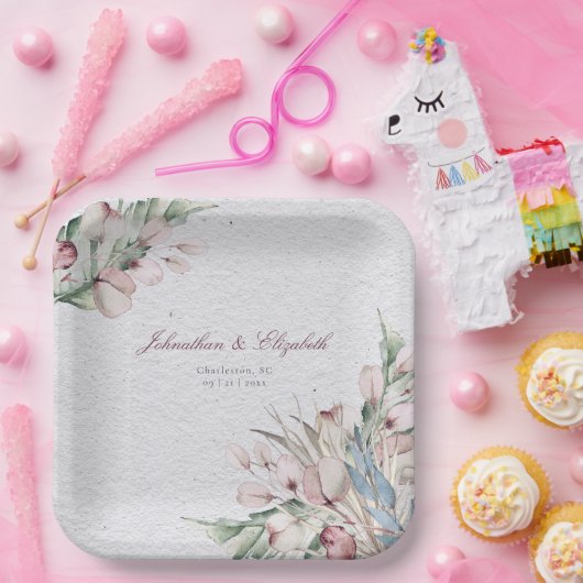 水彩保保フローラと植物学結婚の ペーパープレート (パーティー)