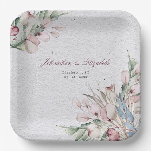 水彩保保フローラと植物学結婚の ペーパープレート (正面)