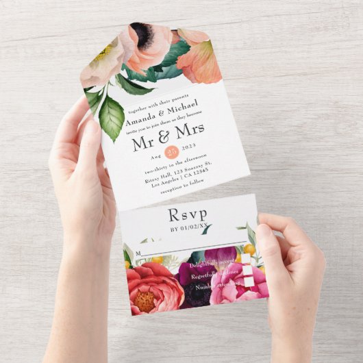 水彩保保フローラ結婚ズ オールインワン招待状 (貼ってはがせる)