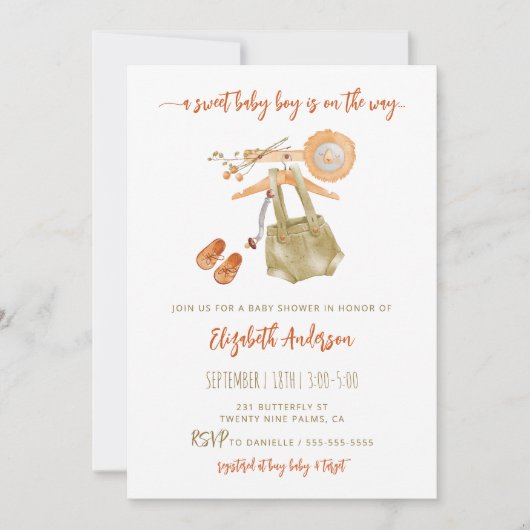 水彩保保男の赤ちゃんシャワー招待状 招待状 (正面)