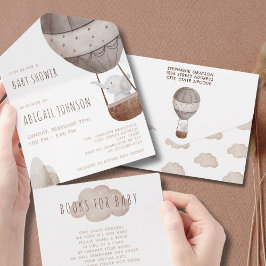 水彩保温風船ベビーシャワー オールインワン招待状