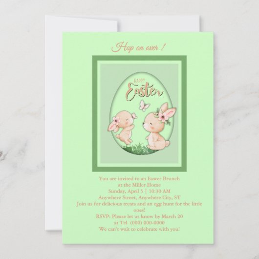 水彩偽切り抜きうさぎイースターブランシュ 招待状 (裏面)