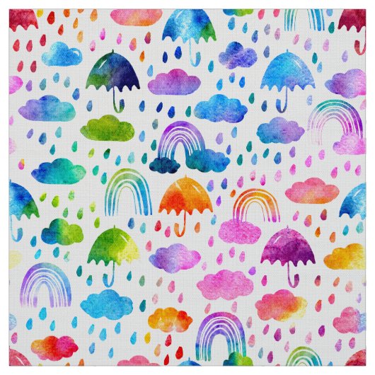 水彩傘の雨の日レインボーガールズ ファブリック (見本)
