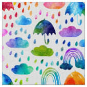 水彩傘の雨の日レインボーガールズ ファブリック (クローズアップ)