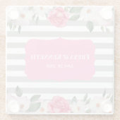 水彩優しいピンクの白いバラのフローラ結婚ズ ガラスコースター (裏面)