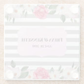 水彩優しいピンクの白いバラのフローラ結婚ズ ガラスコースター (裏面)