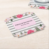 水彩優しいピンクの白いバラのフローラ結婚ズ ペーパーコースター (アングル)