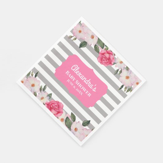 水彩優しいピンクの白いバラ赤ちゃんシャワー スタンダードランチョンナプキン (角)
