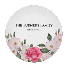 水彩優しいピンクホワイトローズイラストレーション カッティングボード