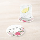 水彩優しいピンクホワイトローズイラストレーション コースター (側面)