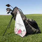 水彩優しいピンクホワイトローズイラストレーション ゴルフタオル (グリーン)