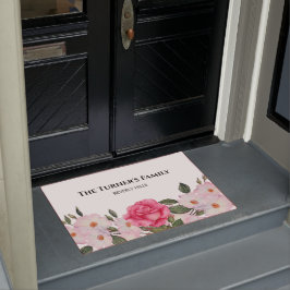 水彩優しいピンクホワイトローズイラストレーション ドアマット