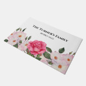 水彩優しいピンクホワイトローズイラストレーション ドアマット (アングル)