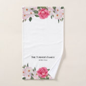 水彩優しいピンクホワイトローズイラストレーション バスタオルセット (ハンドタオル)