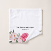 水彩優しいピンクホワイトローズイラストレーション バスタオルセット (ウォッシュタオル)