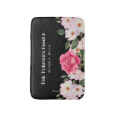 水彩優しいピンクホワイトローズイラストレーション バスマット (正面縦)