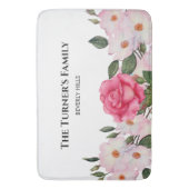 水彩優しいピンクホワイトローズイラストレーション バスマット (正面縦)