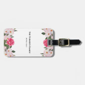 水彩優しいピンクホワイトローズイラストレーション ラゲッジタグ (正面横)
