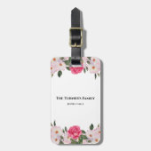 水彩優しいピンクホワイトローズイラストレーション ラゲッジタグ (正面縦)
