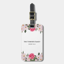 水彩優しいピンクホワイトローズイラストレーション ラゲッジタグ